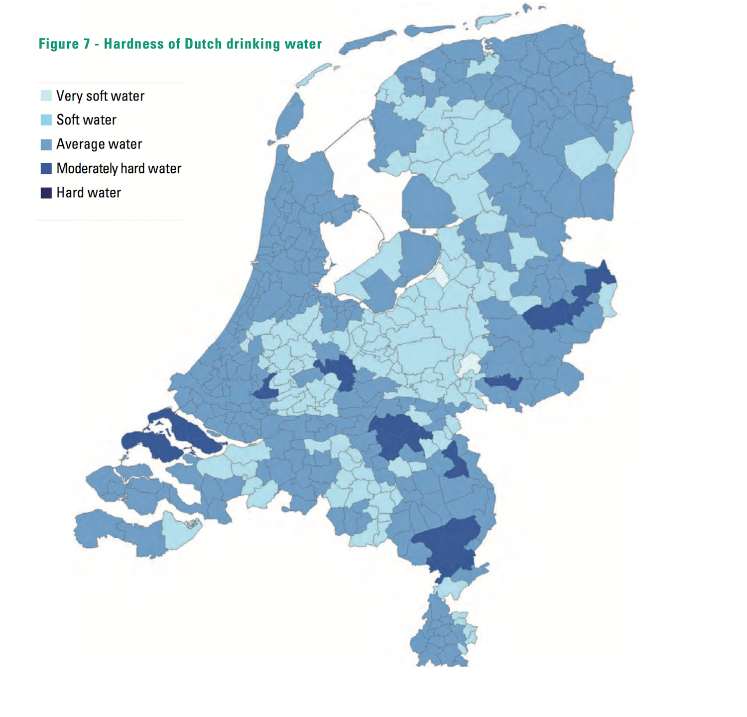 オランダの地域別水の硬度
